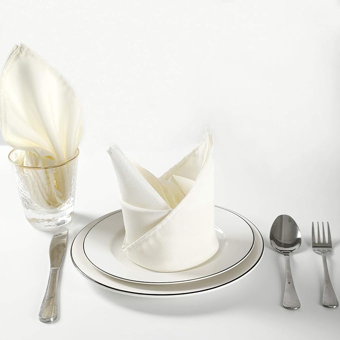 Cloth Napkins 17x17 inch Washable Polyester Dinner Napkins Soft Table Napkins for Wedding Party Dining Banquet(Ivory,50PCS) - Image 5