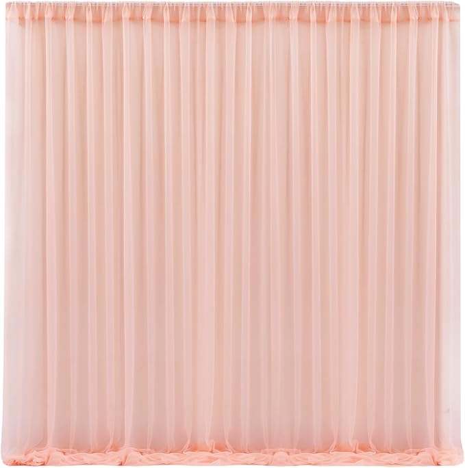 10x10 Peach Tulle Backdrop Curtains for Parties, Sheer Backdrop Curtain Wedding Photo Background Drapes for Baby Shower Photography Birthday Party by WishCare
