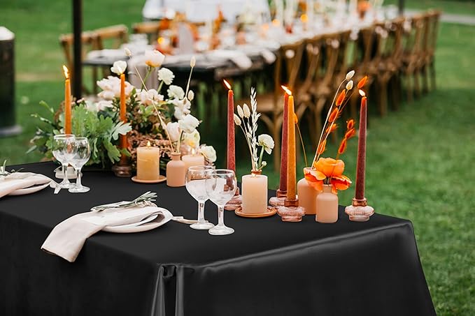 YMHPRIDE 6 Packs Satin Tablecloth 108 x 57 inch Black Rectangular Tablecloths, Overlay Satin Table Cover Bright Silk Tablecloth Smooth Fabric Table Decoration for Wedding Party Banquet Events