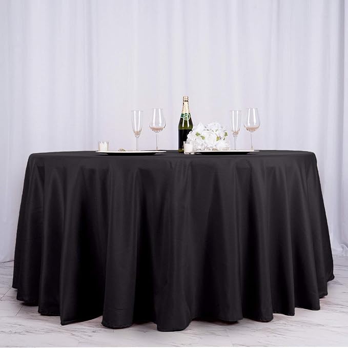 6 pcs 132 inch Black Round Polyester Tablecloths Fabric Table Cover Linens | 132" Washable Fabric Table Cloth Covers for Party Wedding Reception Buffet Events Catering Dining Kitchen Dining - Image 5