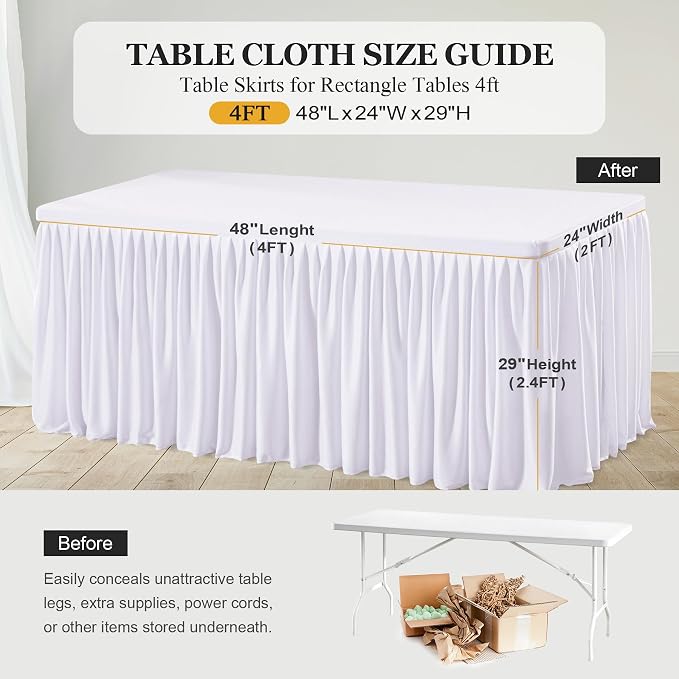 Shillance 2 Pack White Table Clothes for 4 Foot Rectangle Tables, Premium Polyester Rectangle Tablecloth Wrinkle Resistant Washable Table Cover for Wedding, Party, Dining,Banquet,Buffet Tables - Image 6