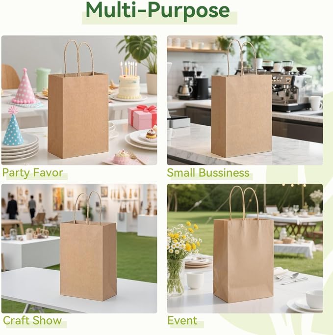 100 Pack Small Paper Gift Bags with Handles, 5.25 x 3.25 x 8 Inch, Brown | Kraft Material, Bulk Pack for Craft, Shopping, Business, Retail, Party Favor, Birthday and Grocery Use - Image 5