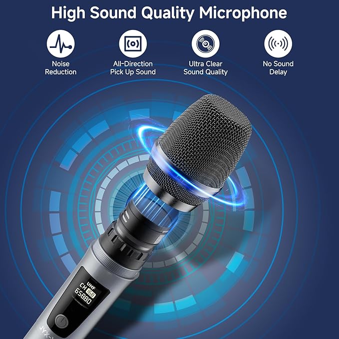 JYX Wireless Microphone, Professional UHF Metal Handheld Dynamic Mic System with Rechargeable Receiver 1/4''(6.35mm) Plug for Amplifier, PA System, Karaoke Singing, Wedding, Party, Speech, Class