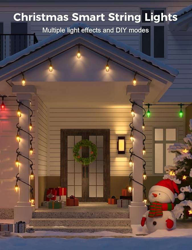 XMCOSY+ Smart Outdoor String Lights, 98Ft Patio Lights Waterproof, App Control, Compatible with Alexa, RGBCWIC Color Changing LED String Light for Outside