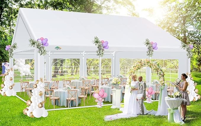 COBIZI 20x20ft Party Tent Heavy Duty for Parties Waterproof, Wedding and Event Canopy & Carport, Carpas para Fiestas with Removable Sidewalls & Built-in Sandbag, UV50+, White(Better Than Galvanized)