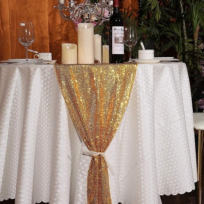 Gold Sequin Table Runner 12 Pack, 12''x108 Glitter Table Runner - Image 3