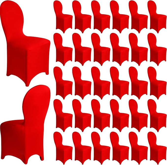 Moukeren 30 Pcs Wedding Chair Covers Spandex Folding Chair Covers Stretch Universal Polyester Fitted Seat Slipcovers for Wedding, Banquet, Celebration, Holidays, Dining Room, Living Room (Red) by Moukeren