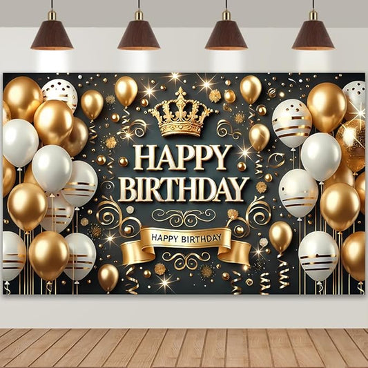 Black Gold Birthday Party Backdrop Elegant Black Gold Happy Birthday Banner Photography Background for Home Decorations Party Supplies 70.8 x 47.2 Inch