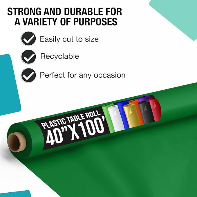 Exquisite Party Solids Emerald Green Plastic Table Cover Roll Pack of 6, 40" X 100' Table Cloth Plastic Cover Roll - Premium Quality Thick 0.5 MIL Banquet Rolls - Disposable Tablecloth Rolls - Image 2
