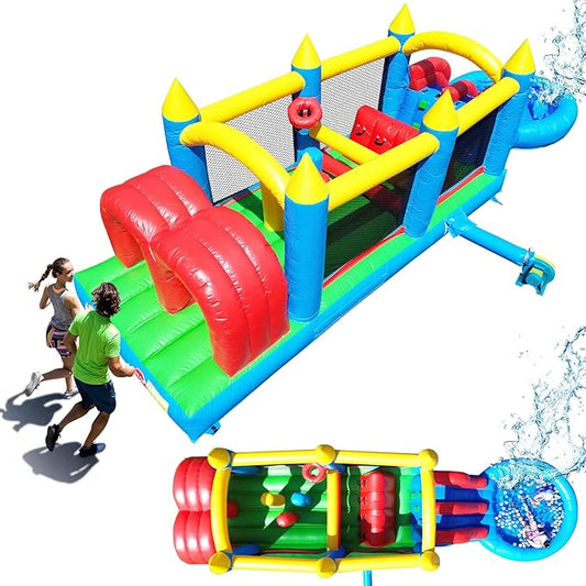 30FT Commercial Grade Bounce House for Adult, (Heavy Duty PVC) (Splash Big Water Pool) (1100W UL Blower) Inflatable Obstacle Course with Slide, Ball Pit, Large Backyard Lawn Party Game