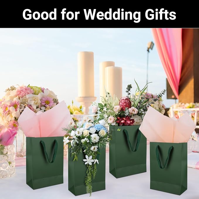 EUSOAR Paper Gift Bags with Handles, 12pcs 7.8"x3.9"x11" Green Gift Wrap Bags Bulk, Merchandise Grocery Craft Retail Shopping Wedding Birthday Christmas Holiday Party Favor Thank You Paper Bags - Image 6