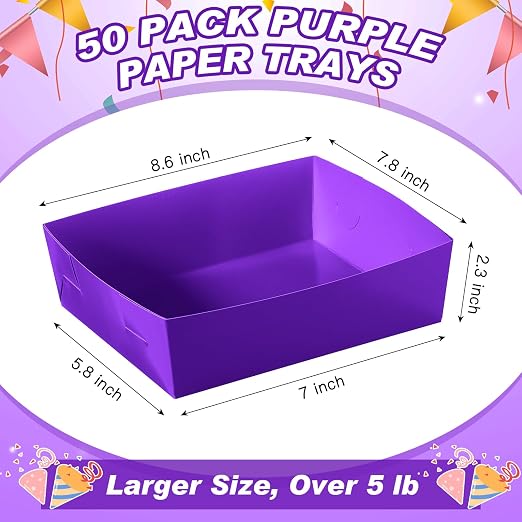 Uiifan 50 Pcs 5 lb Extra Large Paper Food Trays Disposable Food Boat Nacho Plate Serving Snack Trays Grease Resistant Self-assembly for Back to School Party Birthday Wedding Supply (Purple) - Image 3
