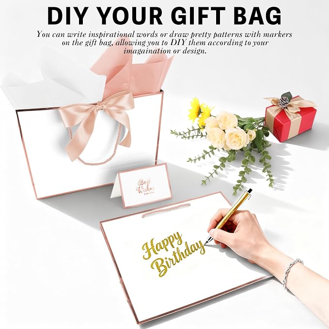 Addblu 24 Pack Large White Gift Bags with Handles & 72 Tissue Papers | 12.6x10x4 Inches - Includes Bow Ribbon & Cards for Weddings, Birthdays, Bridesmaids, Groomsmen, Valentine's Day & Christmas - Image 6