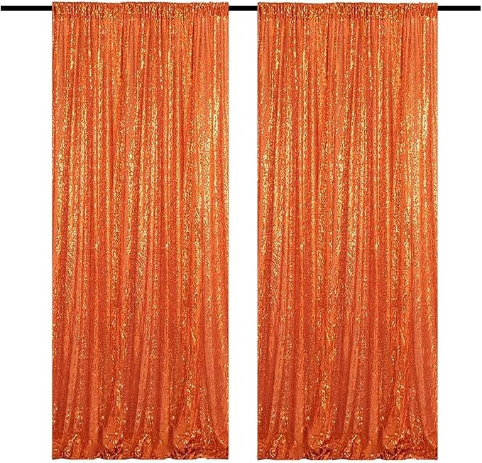 Orange Sequin Curtains 4FTx8FT 2 Panels by TCBESTO