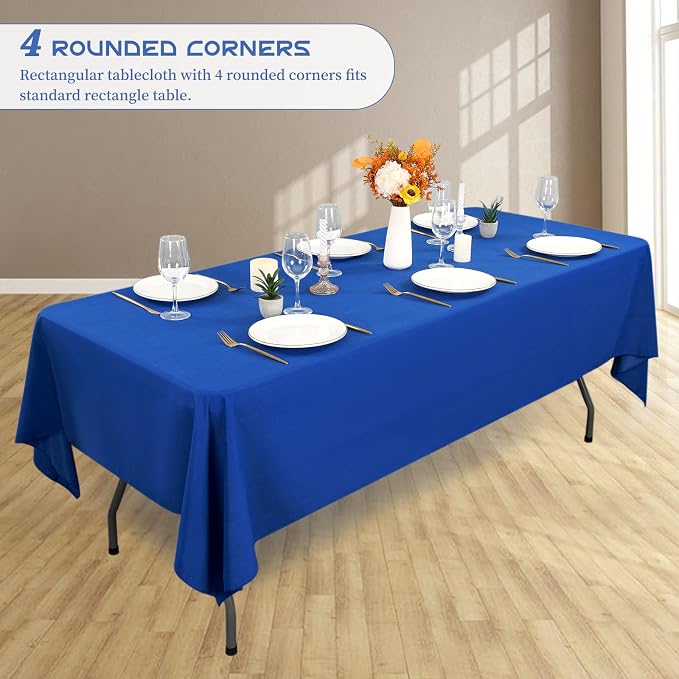 Showgeous 4 Pack Royal Blue Polyester 60x126 Inch Tablecloths | Soft polyester, wrinkle resistant, fade resistant, smooth finish, fine stitching, folded hems, reusable, machine washable - Image 8