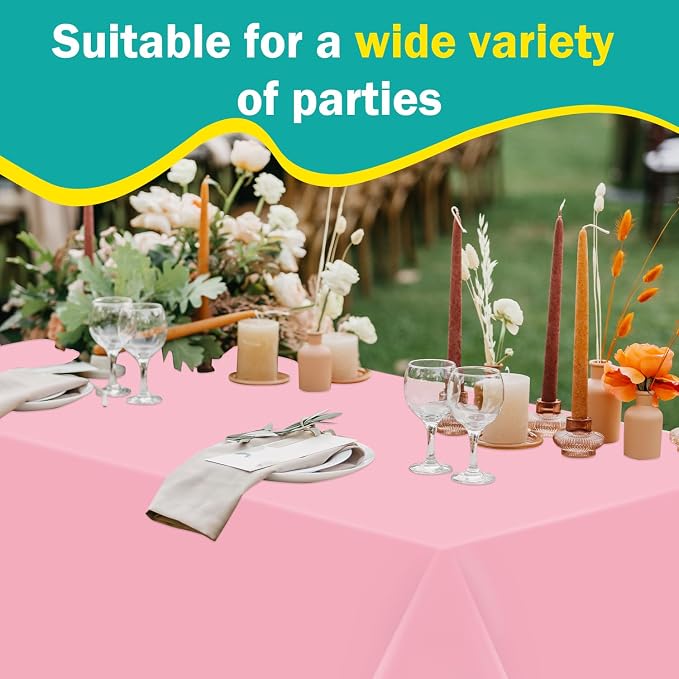 54 Inch x 300 Feet Pink Plastic Tablecloth Roll Disposable Table Cloth with Cutter Box Plastic Table Cover for Party - Image 5