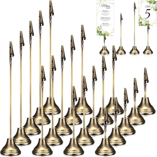 20 Pcs Table Number Holders for Wedding, 4/6/8/10 Inch,Bronze | Metal Place Card Holders, Table Card Picture Stand, with Alligator Clip & Heavy Base for Banquet Party Birthday Restaurant by Humyoun