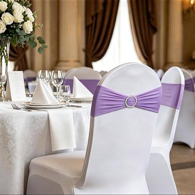 LEBENGURU Purple Stretch Chair Sashes 30pcs with Buckle Slider - Image 4