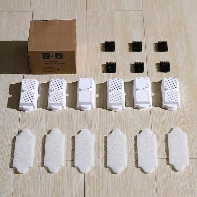 (18 Pack) 6 Sets Ceramic Cat Water Fountain Replacement Filters, Pet Fountain Replacement Filters for 2.2L/74OZ Ceramic Fountain(White)