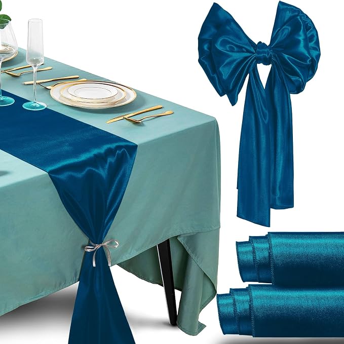 SI Pack of 5 Wedding 12 x 108 inch Satin Table Runner for Wedding, Decorations for Graduations, Engagements, Birthday Parties, Banquets, Runners fit Rectangle, Round Table - Teal Blue by Unknown