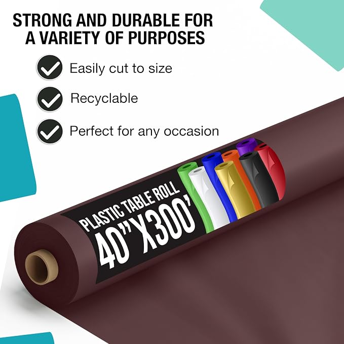 Exquisite Party Solids Brown Plastic Table Cover Roll, Pack of 4-40" X 300' Table Cloth Plastic Cover Roll - Premium Quality Thick 0.5 MIL Banquet Rolls - Disposable Tablecloth Rolls - Image 2