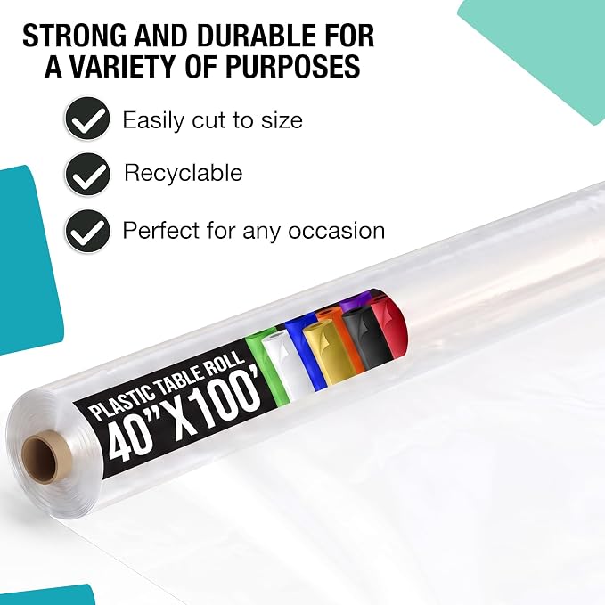Exquisite Clear Plastic Table Cover Roll 40'' X 100 Ft - Premium Quality Clear Disposable Plastic Tablecloth Roll for Weddings Restaurants Buffet Tables Craft Room - Spill Resistant - Image 2