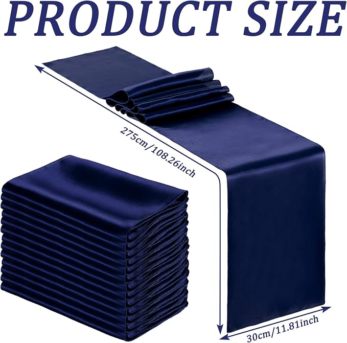 24 Pcs Navy Blue Satin Table Runners Bulk, 12 x 108 Inch | Runners for Table, Smooth Fabric Tablecloth, Wedding Banquet, Birthday Party, Fall Decorations, Halloween Christmas Party - Image 3