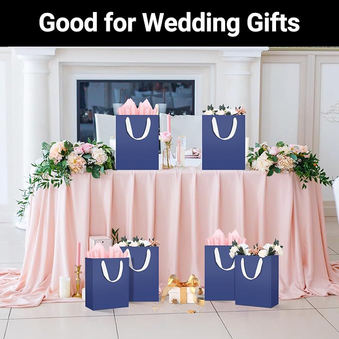 EUSOAR Paper Gift Bags with Handles, 12pcs 9.8"x5.1"x12.6" Navy Blue Kraft Paper Shopping Bags, Party Favors Grocery Retail Shopping Paper Bag Wedding Birthday Party Favors, Grocery Retail Craft Bag - Image 7