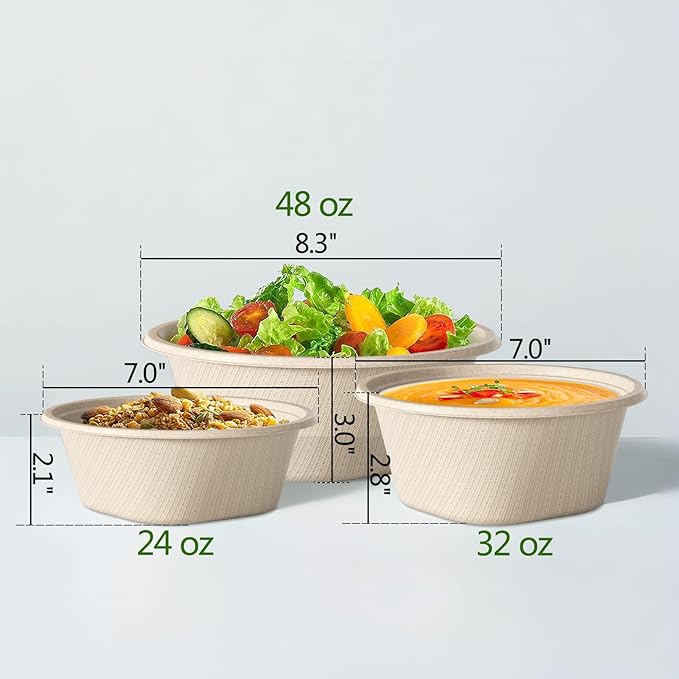 24 Oz Disposable Paper Bowls - Heavy Duty Disposable Bowls - Made from Natural Bagasse - Disposable Bowls for Hot Soup, Salad, Dessert, and More [50 Pack] - Image 6