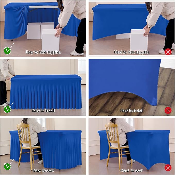 Leegleri 2 Pack Royal Blue Fitted Table Clothes for 6 Foot Rectangle Tables, Wrinkle Free 6ft Table Cover, Spandex Table Skirt for Banquet Weddings Parties - Image 4