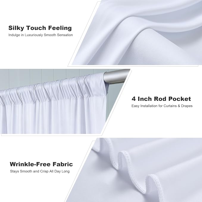 40x10ft White Backdrop Curtains for Parties, 8 Panels 5x10ft Wrinkle-Free Polyester Background Curtains for Wedding, Birthday, Baby Shower,Graduation, Decorations - Image 4