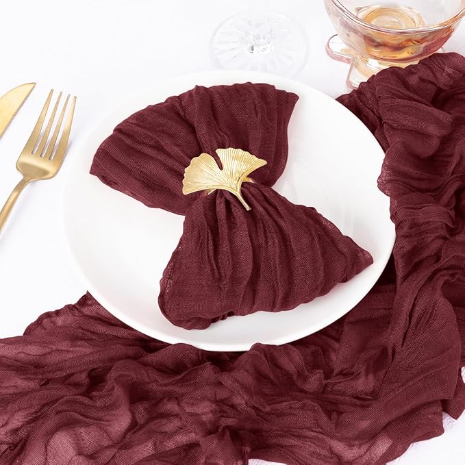DeZerlor Burgundy Washable Cheesecloth Napkins Set of 12 for Wedding Party | Reusable Cloth Napkins Bulk, for Bridal Baby Shower Dinner Cocktail Birthday Home, 21x21 Inches - Image 3
