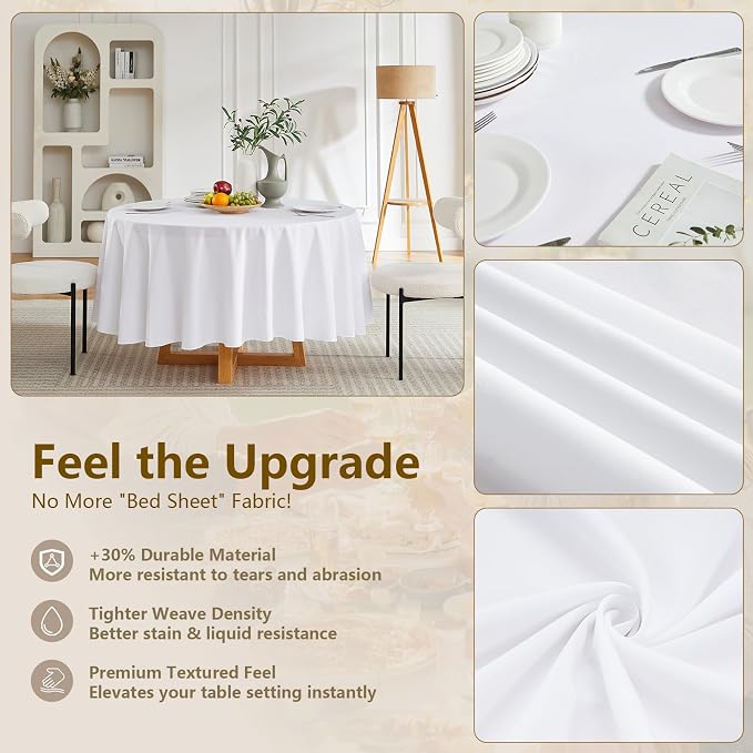 White Round Tablecloths 6-Pack, 90 Inches in Diameter, Reusable & Washable Table Cloths for 30-72 Inch Round Tables, Polyester Fabric Tablecloth for Wedding, Party, Banquet - Image 4