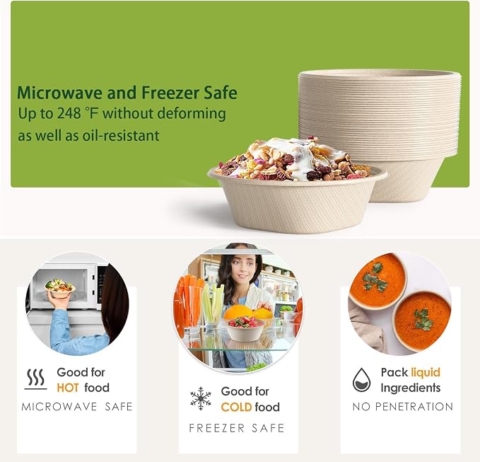 24 Oz Disposable Paper Bowls - Heavy Duty Disposable Bowls - Made from Natural Bagasse - Disposable Bowls for Hot Soup, Salad, Dessert, and More [50 Pack] - Image 5