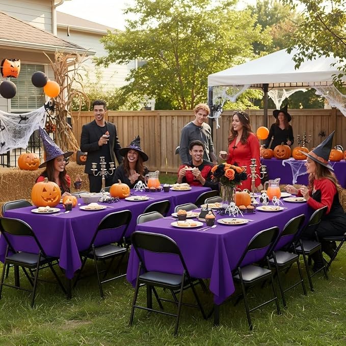 sancua Purple Tablecloths Rectangle, 6 Pack Table Cloth for 8 Foot Tables | 60x120 Inch, Washable Polyester Fabric Rectangular Table Cover for Halloween, Wedding, Birthday Party, Banquet Reception - Image 3