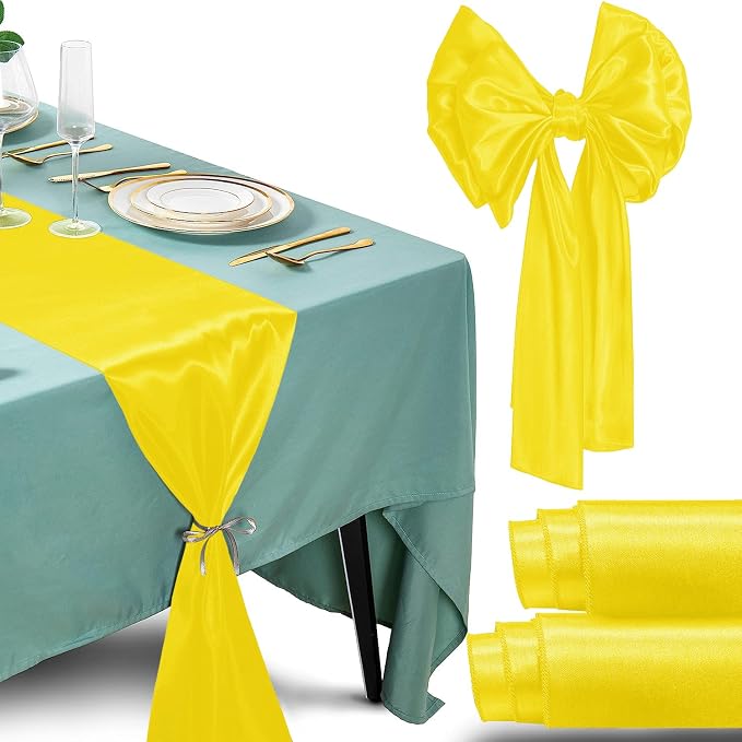 SI Pack of 5 Wedding 12 x 108 inch Satin Table Runner for Wedding, Decorations for Graduations, Engagements, Birthday Parties, Banquets, Runners fit Rectangle, Round Table - Yellow by Unknown