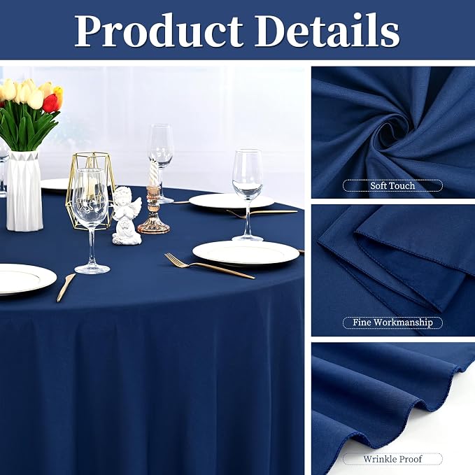6 Pack Navy Blue Round Tablecloths, Diameter of 108 inch - Image 4
