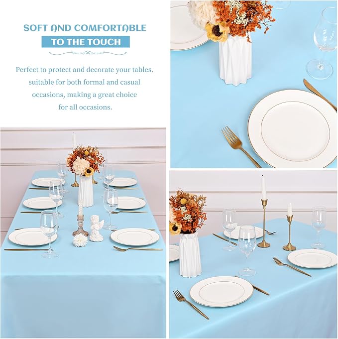 Showgeous 60x102 Inch Light Blue Rectangle Tablecloth 10 Pack Fit 6FT Table | Stain Rectangule Polyester Table Cloth Wrinkle Resistant Washable Fabric Table Covers for Wedding Dining Parties - Image 5