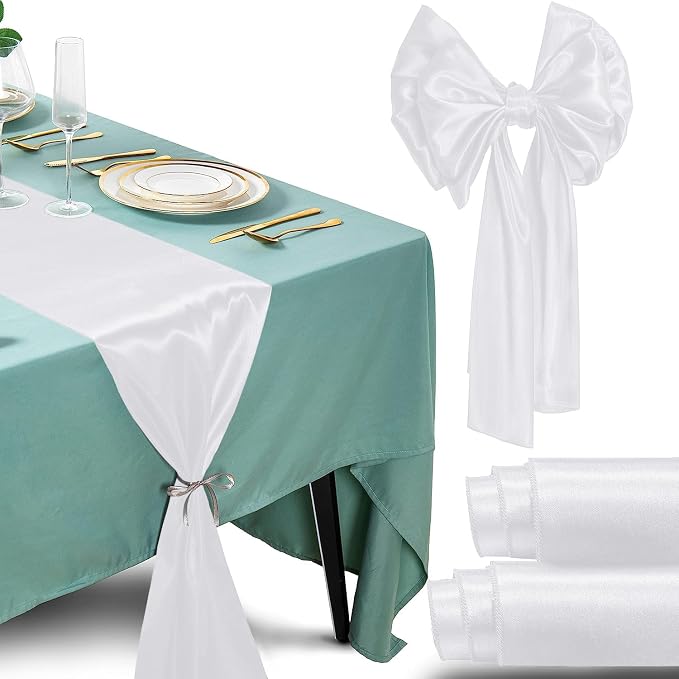 SI Pack of 10 Wedding 12 x 108 inch Satin Table Runner for Wedding, Decorations for Graduations, Engagements, Birthday Parties, Banquets, Runners fit Rectangle, Round Table - White by Unknown