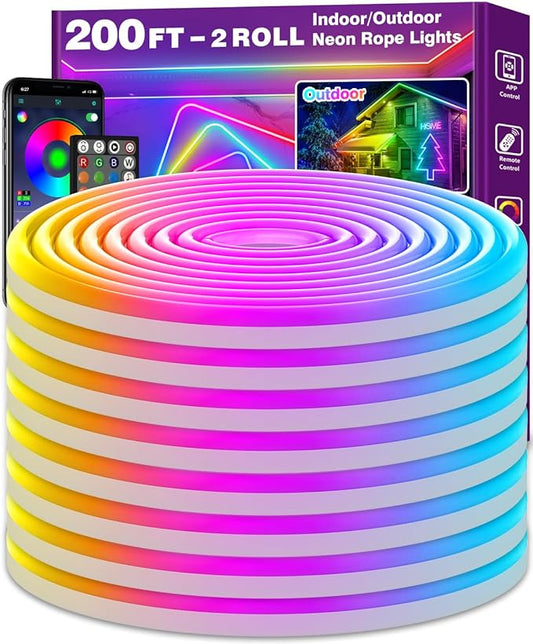 AILBTON 200Ft Neon Rope Lights,Flexible Led Rope Lights Control with App/Remote,Multiple Modes Music Sync Gaming RGB Led Neon Lights for Bedroom Outdoor