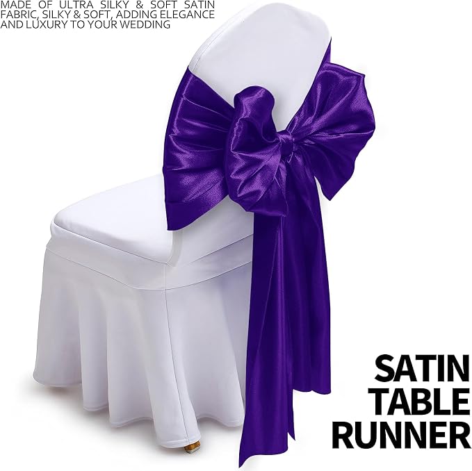 SI Pack of 10 Wedding 12 x 108 inch Satin Table Runner for Wedding, Decorations for Graduations, Engagements, Birthday Parties, Banquets, Runners fit Rectangle, Round Table - Purple - Image 3
