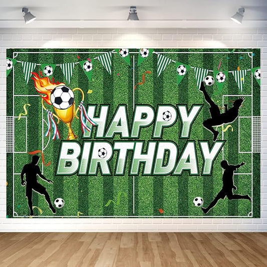 Soccer Birthday Party Backdrop Soccer Happy Birthday Banner Football Field Photography Background for Home Decorations Party Supplies 70.8 x 47.2 Inch