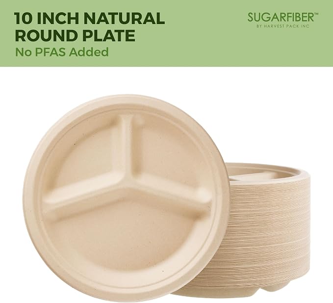 10 inch 3 COMP Nature Compostable Dinner Paper Plates for Party, 500 Count | Disposable,Biodegradable,Heavy-Duty,Natural,Bagasse,Microwavable, Eco-Friendly,Sugarcane,Plant Fibers,Sugarfiber,PFAS Free - Image 8