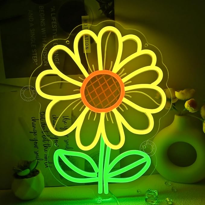 SYLHOME Sunflower Led Neon Light Sign Bedroom Living Room Kids Room Classroom Wall Decor Sign Game Room Birthday Christmas Party 13.78" X 11.38" USB