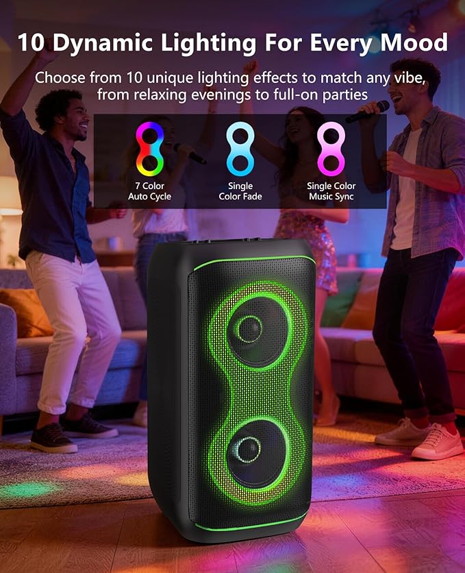 GKD61 Karaoke Machine for Adults with 2 Wireless UHF Microphones, 400W Peak Power Karaoke System with Dual 6.5'' Subwoofers, Portable Party Bluetooth Speaker with RC, Bass & Treble Control for Outdoor