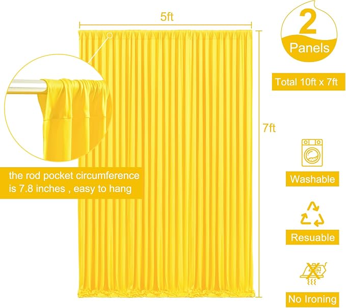 10ft x 7ft Yellow Backdrop Curtain for Parties Yellow Wrinkle Free Backdrop Drapes Panels for Birthday Party Baby Shower Wedding Photo Photography Polyester Fabric Background Decoration - Image 5
