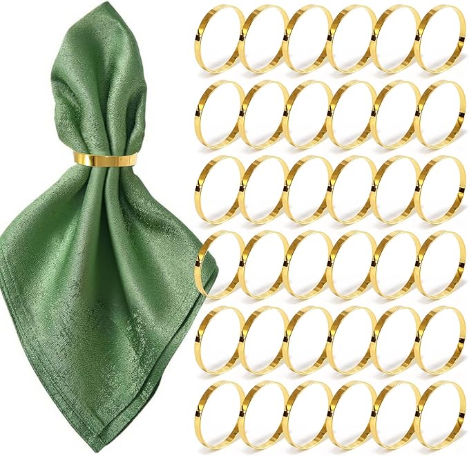 200 Pcs Gold Napkin Rings Bulk, Exquisite Round Napkin Ring Buckles, Suitable for Family Dinners, Weddings, Holiday Parties