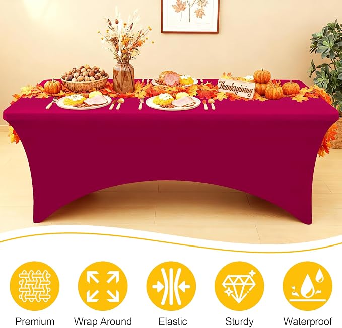 Smiry 2 Pack Spandex Table Cloth 4FT, Elastic Fitted Fuchsia Tablecloth - Image 3