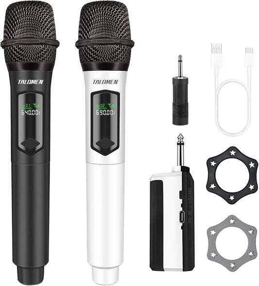 Wireless Microphones, Professional Dual Karaoke Microphone for Singing, Handheld Cordless Dynamic Mic System with Rechargeable Receiver(160 Ft) for Wedding, DJ, Speech, Church, Party, K602-BW