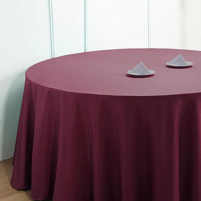 10 pcs 132 inch Burgundy Round Polyester Tablecloths Fabric Table Cover Linens | 132" Washable Fabric Table Cloth Covers for Wedding Party Polyester Reception Buffet Events Catering Dining Kitchen - Image 6